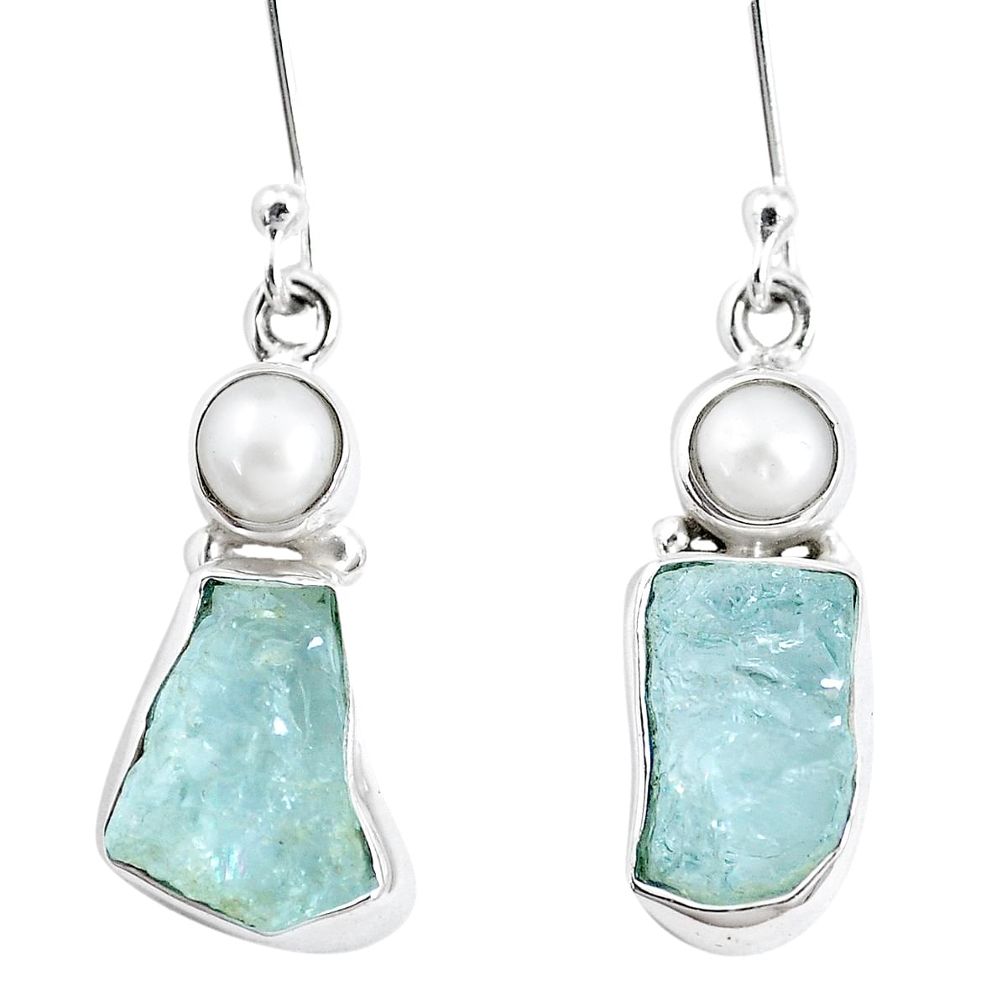 11.57cts natural aqua aquamarine rough pearl 925 silver dangle earrings p17111