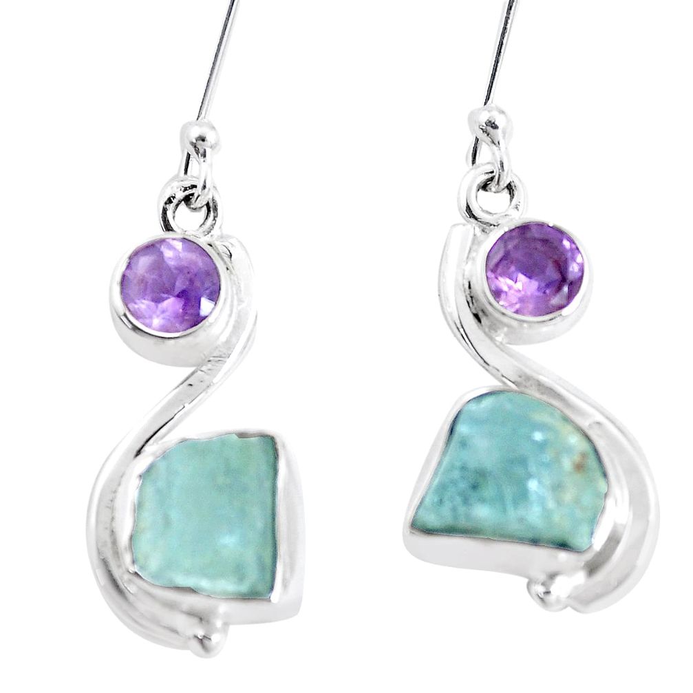 11.23cts natural aqua aquamarine rough amethyst 925 silver earrings p17112