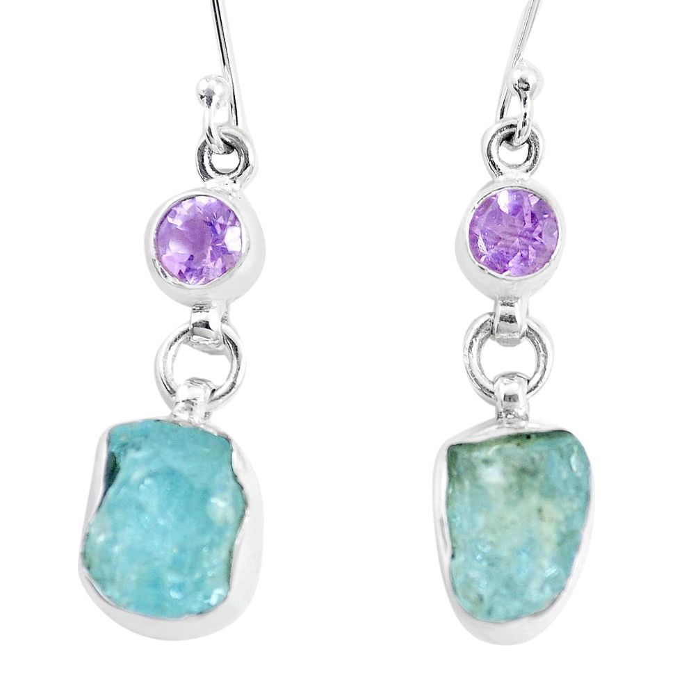 11.62cts natural aqua aquamarine rough amethyst 925 silver earrings p17113