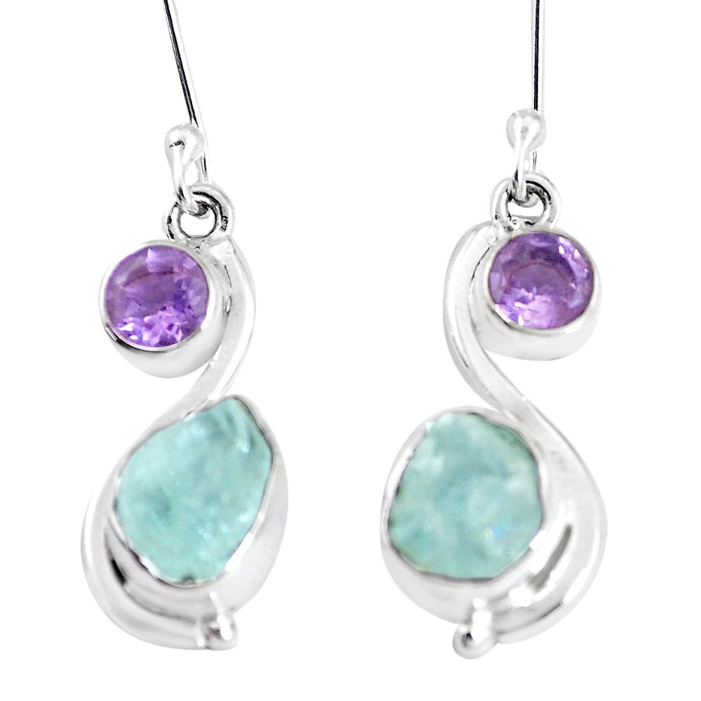 11.57cts natural aqua aquamarine rough amethyst 925 silver earrings p17118