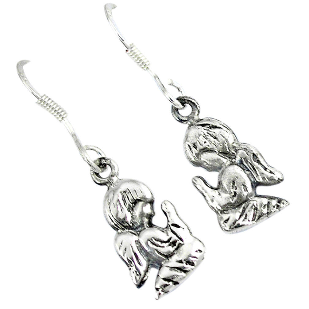 Indonesian bali style solid 925 silver dangle baby angel prayer earrings p1721
