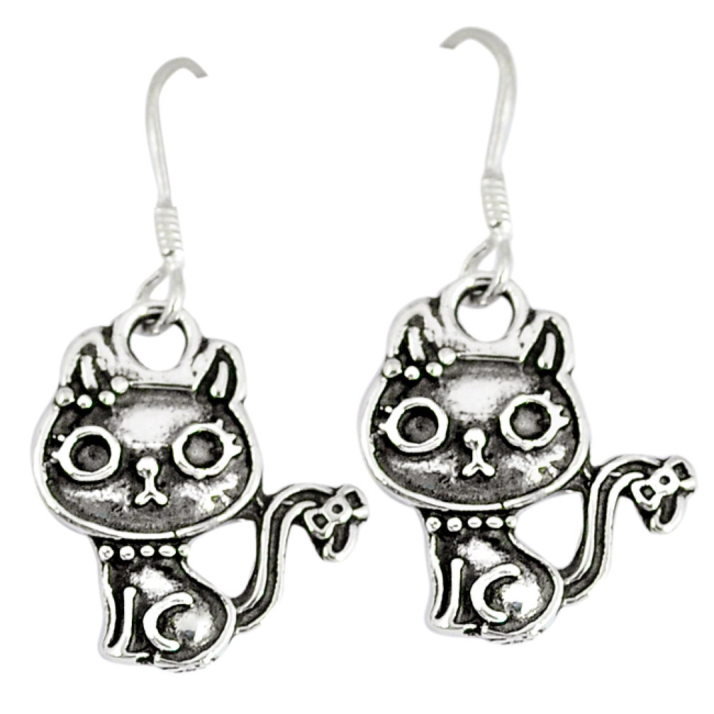 Indonesian bali style solid 925 sterling silver cat earrings jewelry p1724