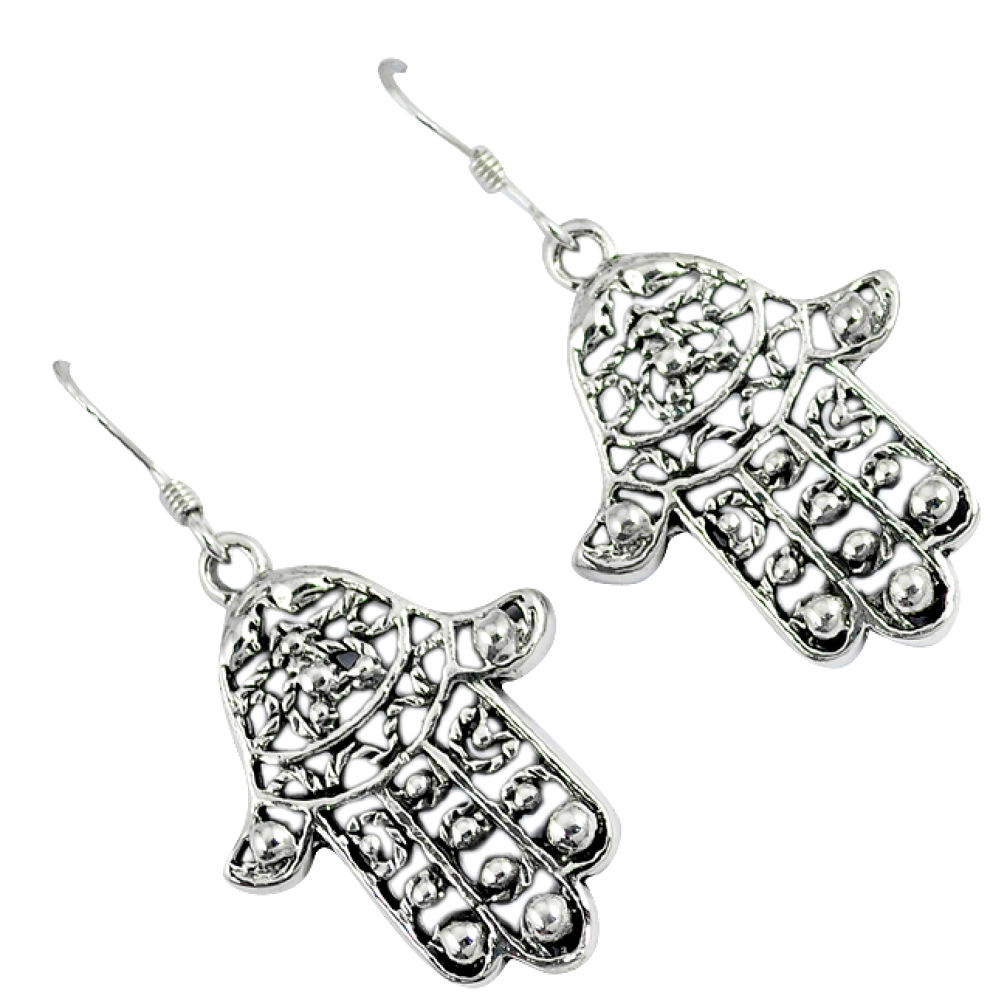 Indonesian bali style solid 925 silver hand of god hamsa earrings jewelry p1734