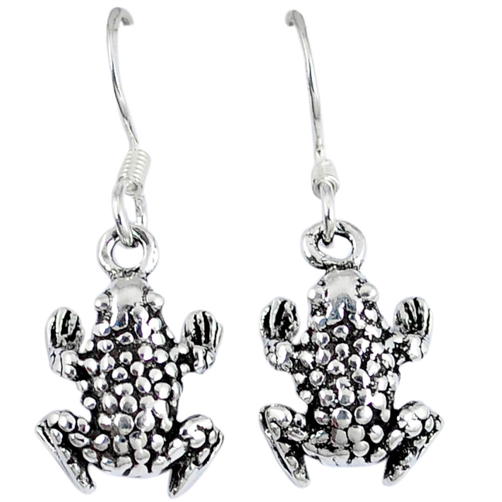 Indonesian bali style solid 925 sterling silver frog earrings jewelry p1747