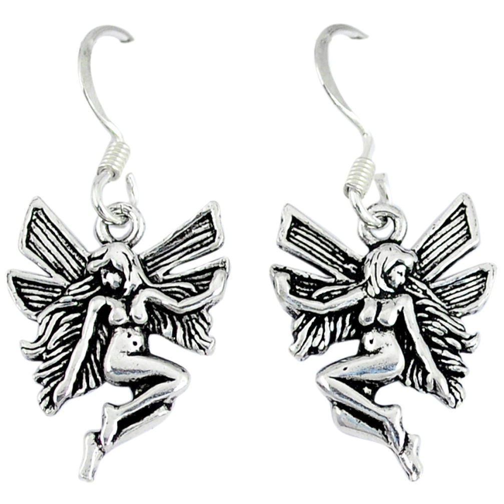 Indonesian bali style solid 925 silver angel wings fairy earrings jewelry p1750
