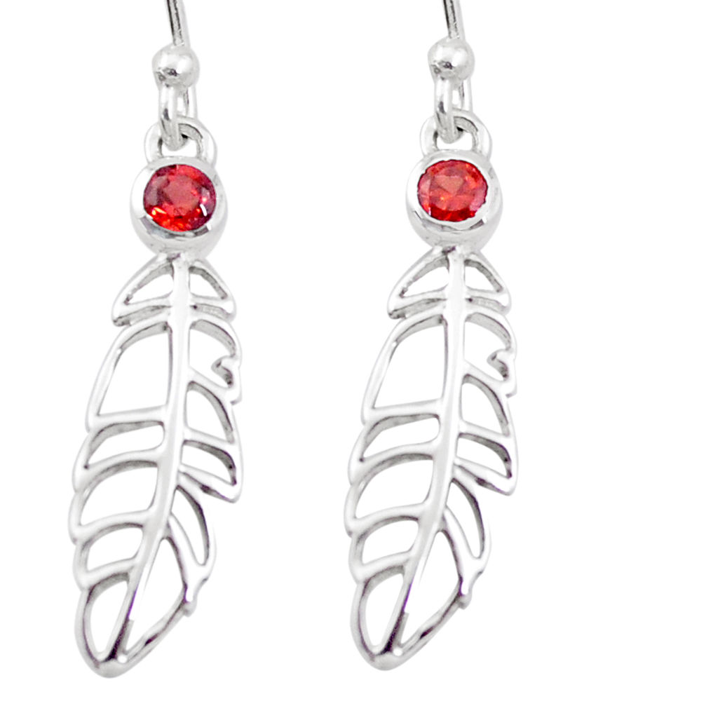 0.66cts natural red garnet 925 sterling silver feather earrings jewelry p17554