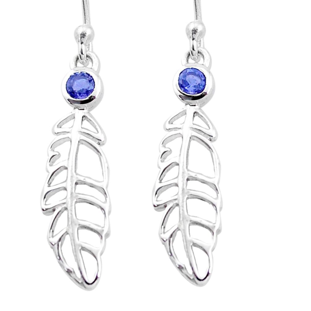 0.76cts natural blue iolite 925 sterling silver feather earrings jewelry p17557