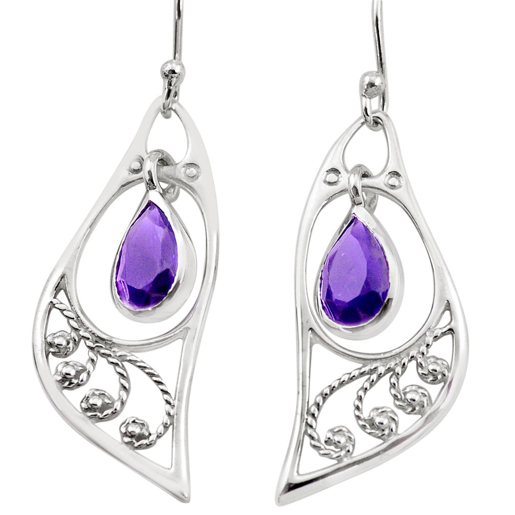 4.87cts natural purple amethyst 925 sterling silver dangle earrings p17617