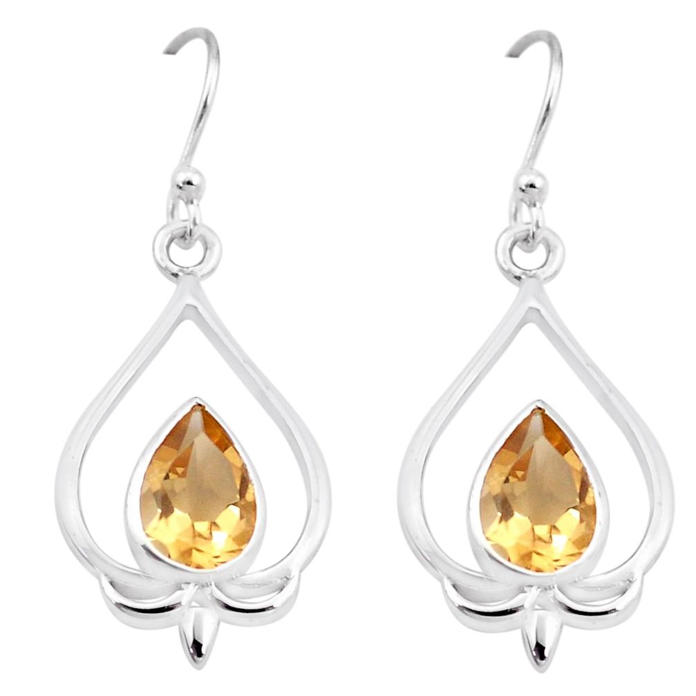 5.38cts natural yellow citrine 925 sterling silver dangle earrings p17622