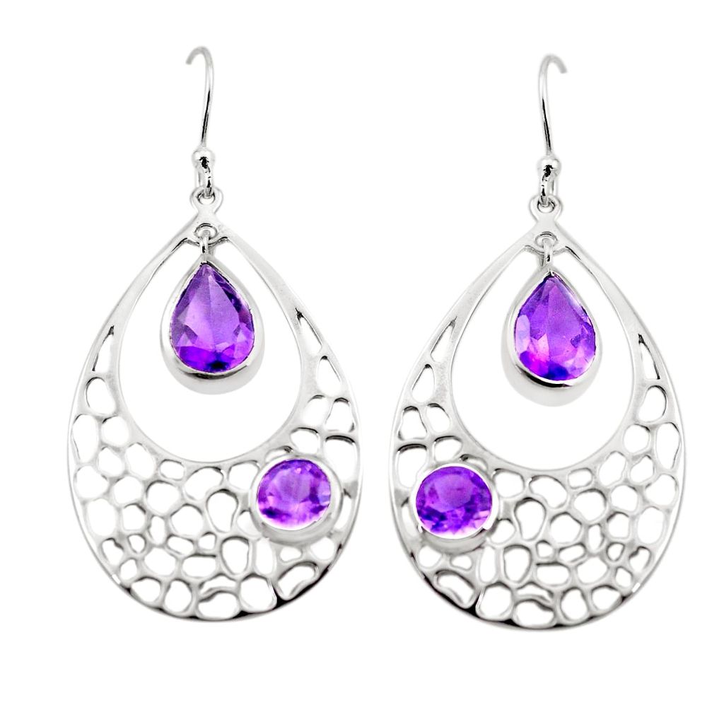 7.83cts natural purple amethyst 925 sterling silver dangle earrings p17702