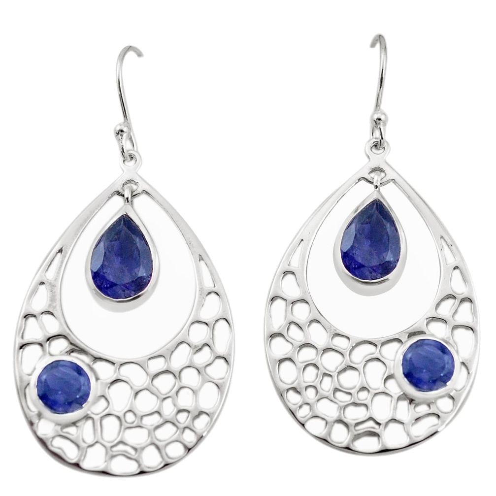 8.65cts natural blue iolite 925 sterling silver dangle earrings jewelry p17705