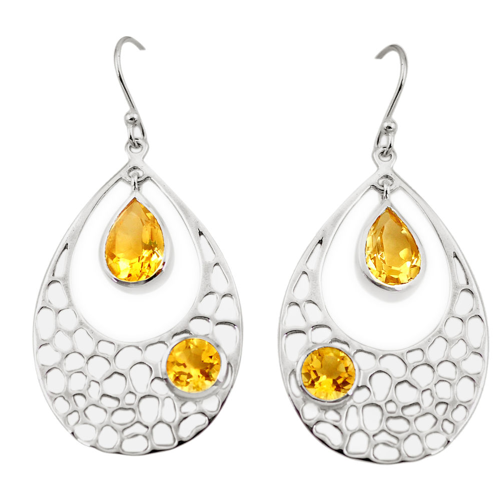 8.14cts natural yellow citrine 925 sterling silver dangle earrings p17716