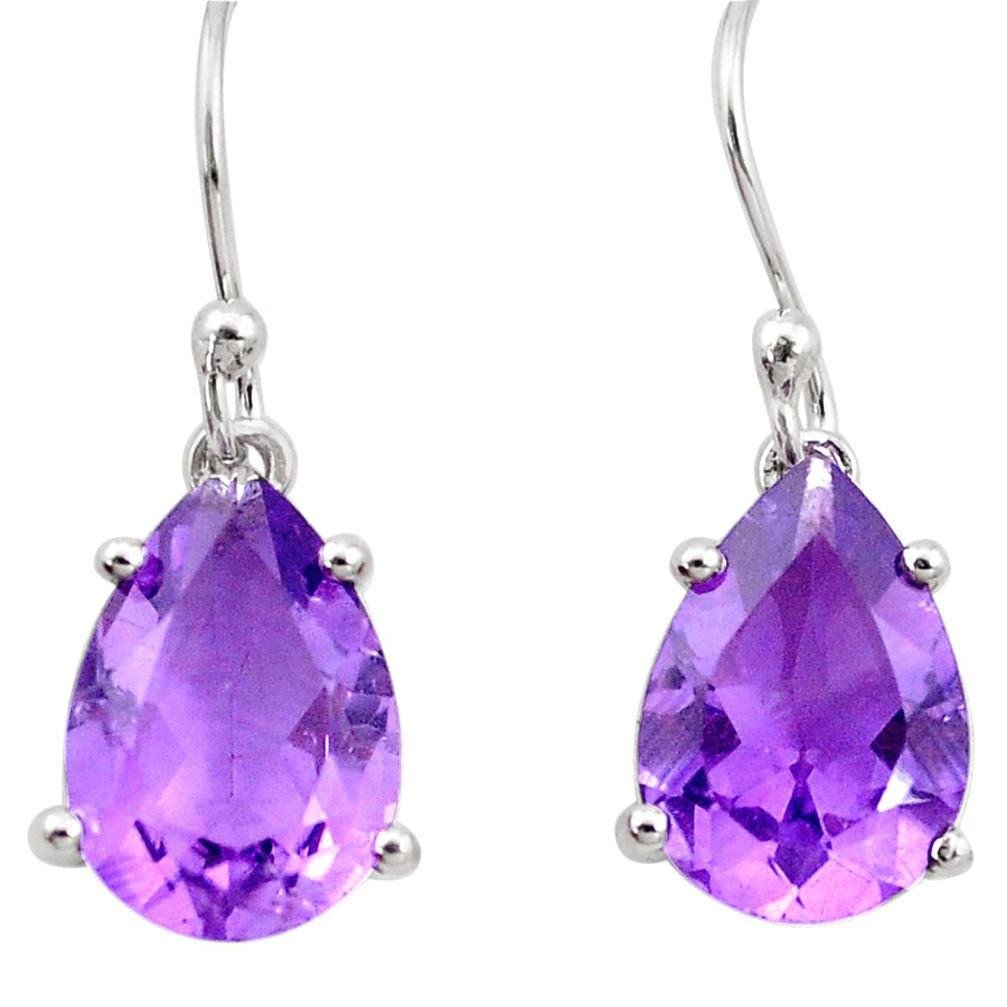 925 sterling silver 8.70cts natural purple amethyst pear dangle earrings p17731