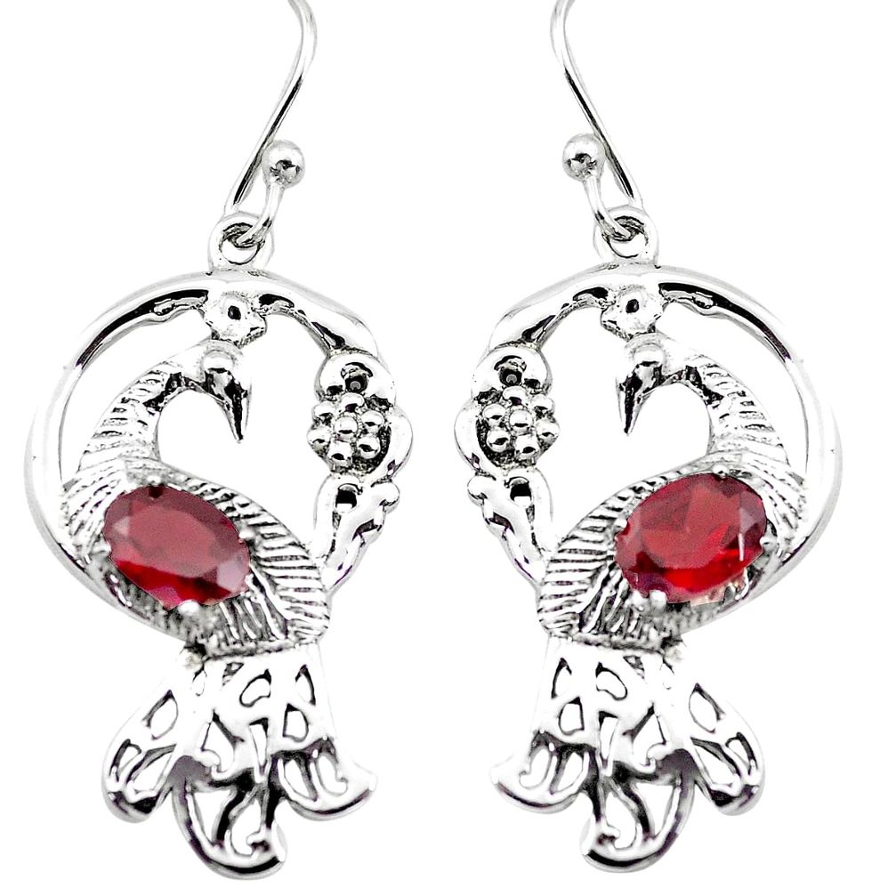 3.41cts natural red garnet 925 sterling silver dangle peacock earrings p20652