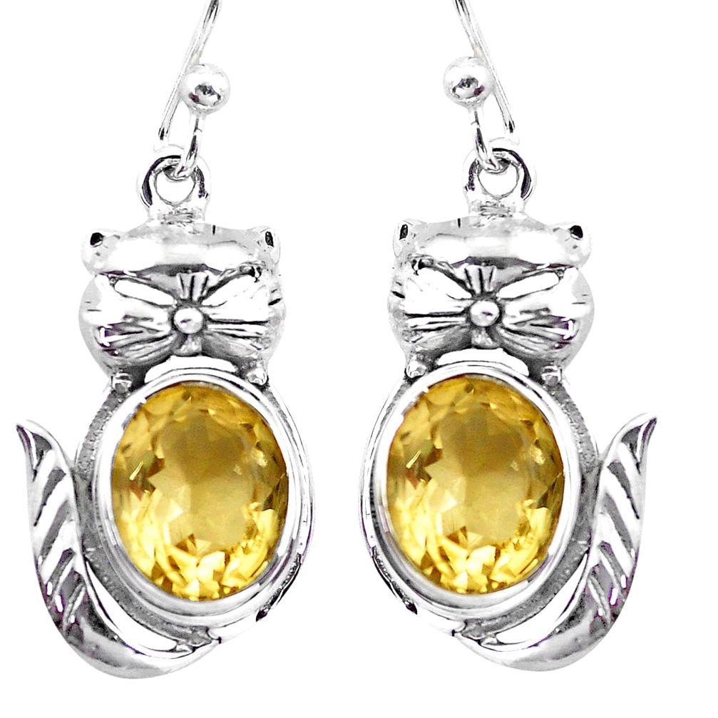 925 sterling silver 8.42cts natural yellow citrine cat earrings jewelry p20670