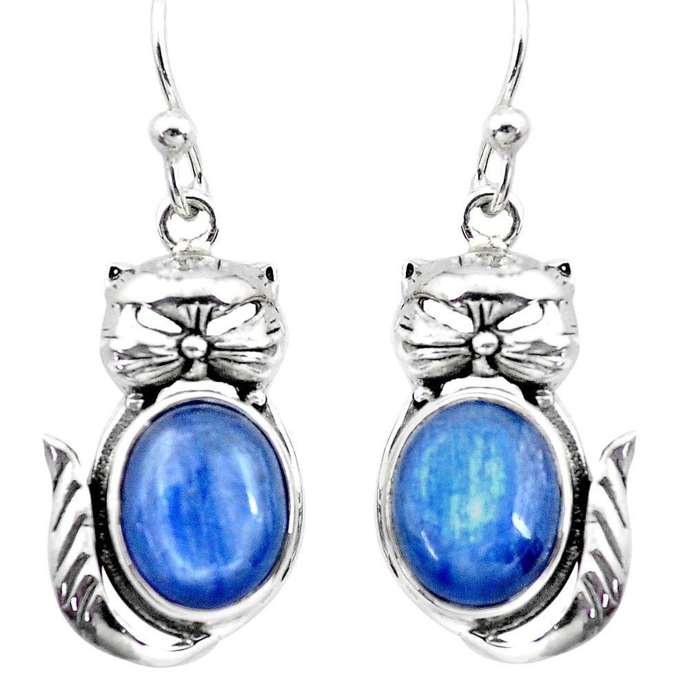 925 sterling silver 8.42cts natural blue kyanite cat earrings jewelry p20676