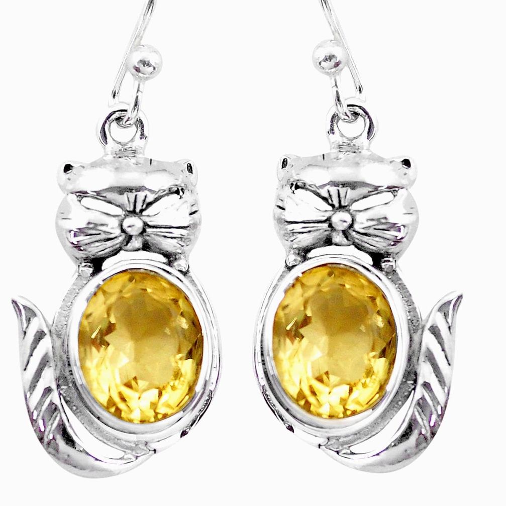 925 sterling silver 8.42cts natural yellow citrine cat earrings jewelry p20688