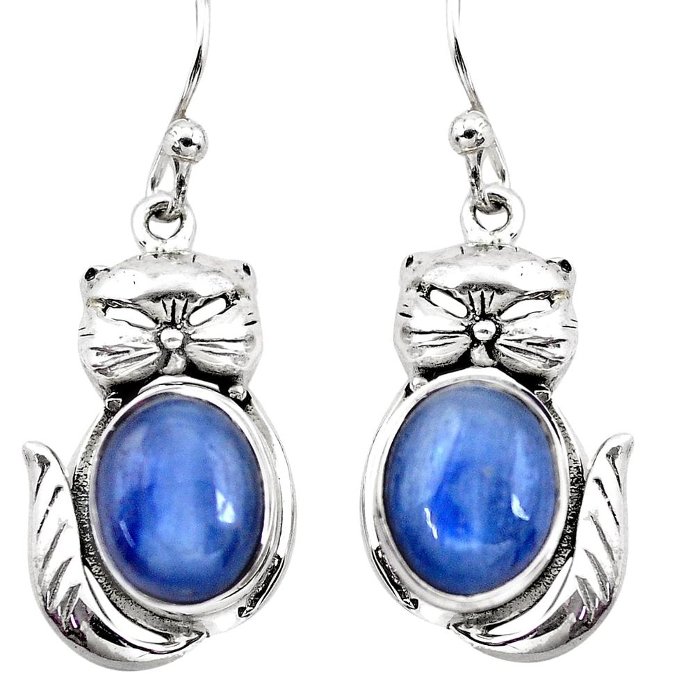 925 sterling silver 8.42cts natural blue kyanite cat earrings jewelry p20695