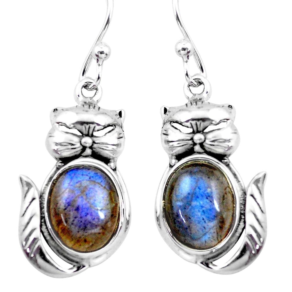7.83cts natural blue labradorite 925 sterling silver cat earrings jewelry p20696