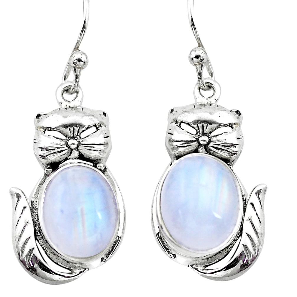 8.14cts natural rainbow moonstone 925 sterling silver cat earrings p20700