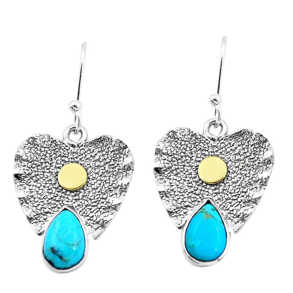 4.73cts blue arizona mohave turquoise 925 silver two tone dangle earrings p20823