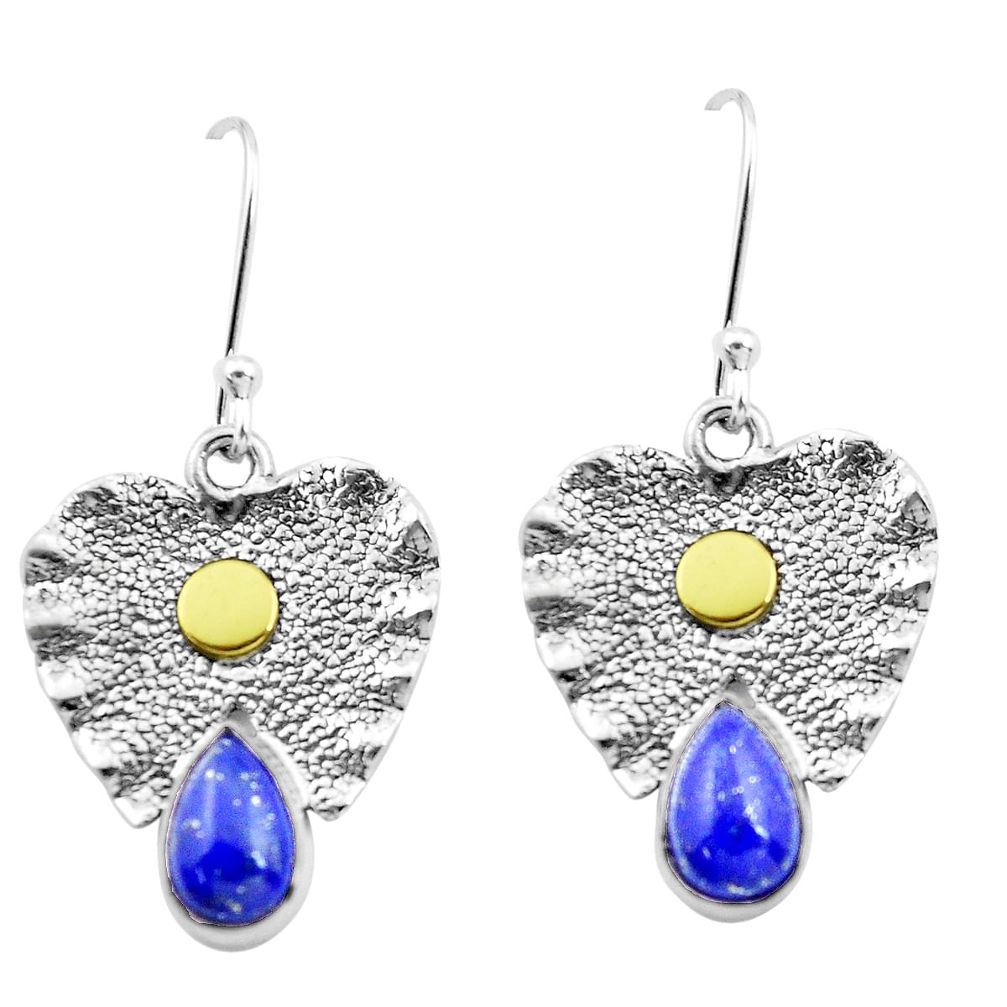 5.53cts natural blue lapis lazuli 925 silver two tone dangle earrings p20829