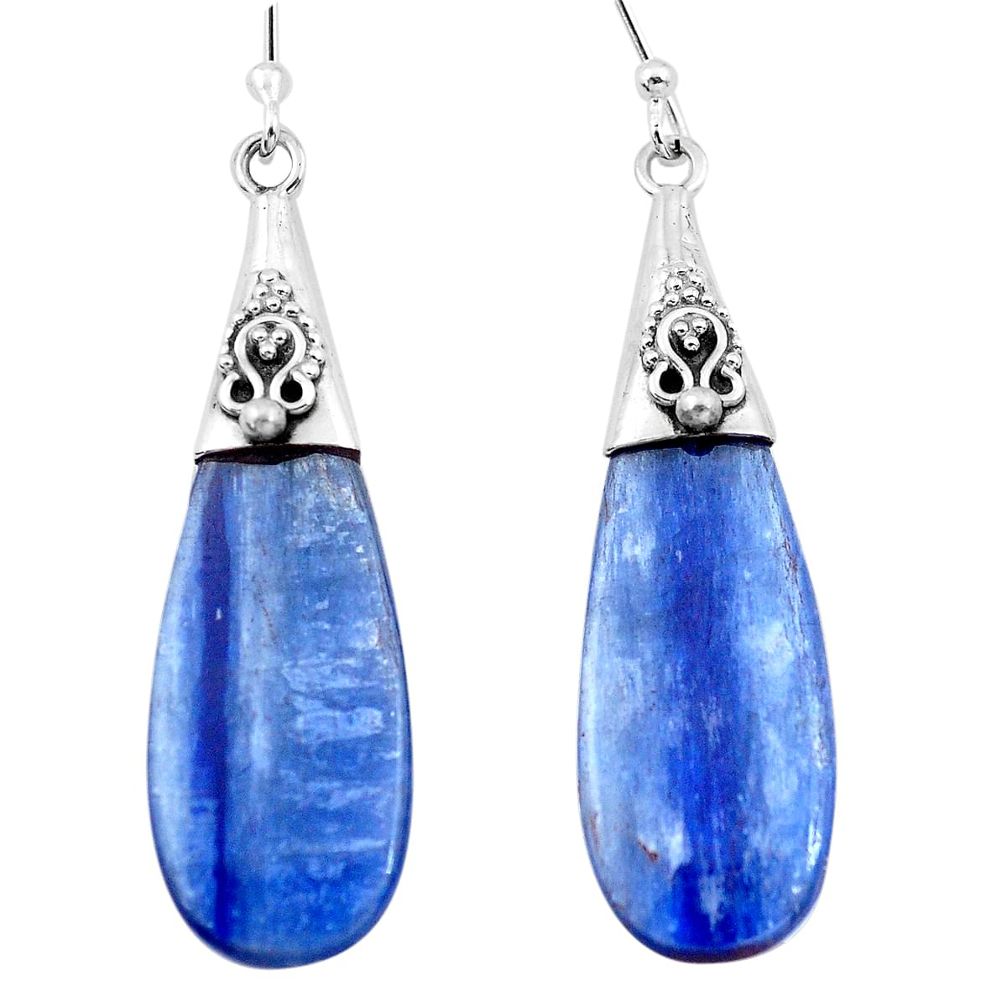 25.78cts natural blue kyanite 925 silver two tone dangle earrings p20841