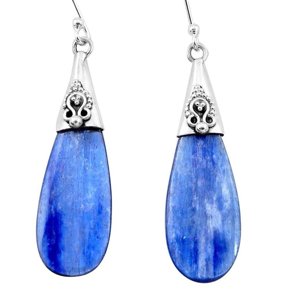 16.50cts natural blue kyanite 925 silver two tone dangle earrings p20842