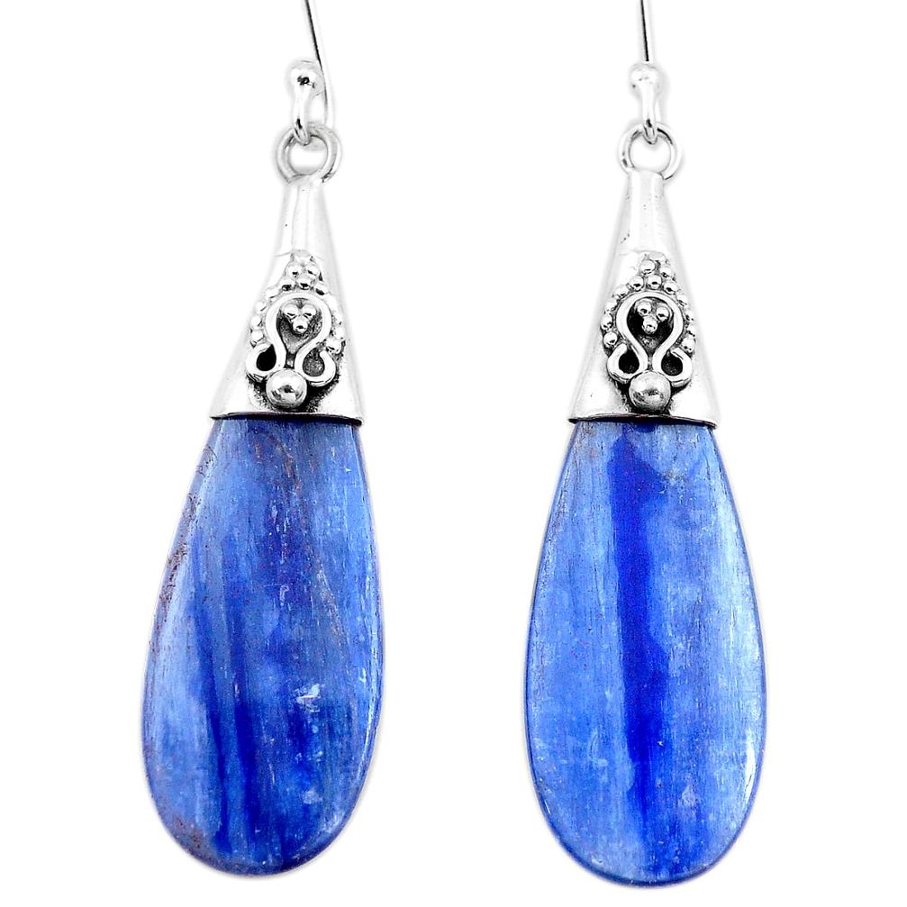 16.50cts natural blue kyanite 925 silver two tone dangle earrings p20843