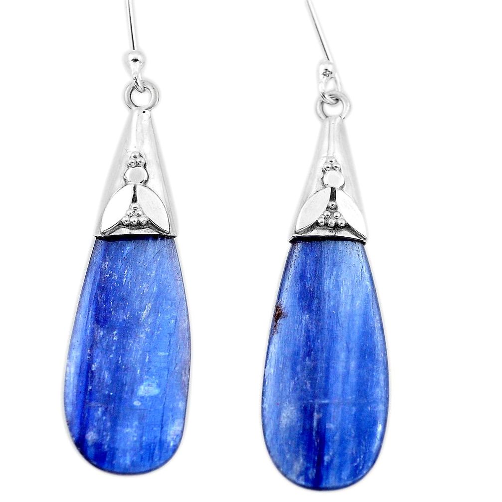 15.20cts natural blue kyanite 925 silver two tone dangle earrings p20844