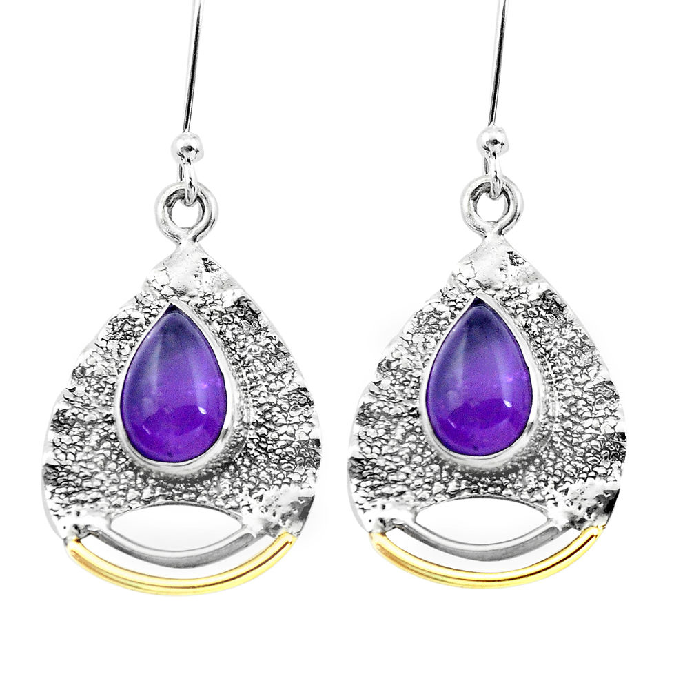 4.52cts natural purple amethyst 925 silver two tone dangle earrings p20849