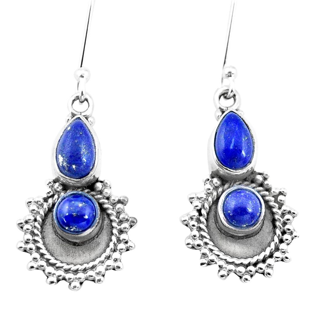 6.58cts natural blue lapis lazuli 925 sterling silver dangle earrings p21292