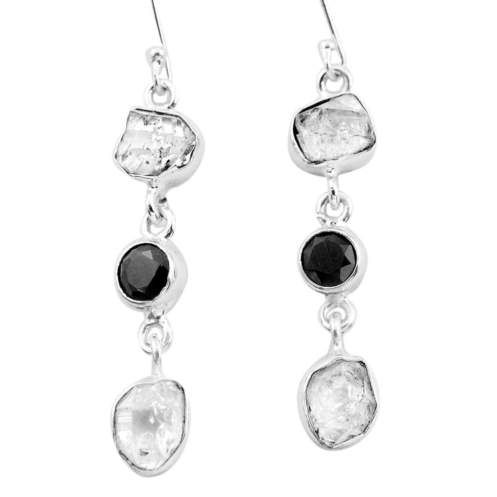 925 silver 15.33cts natural white herkimer diamond onyx dangle earrings p21320