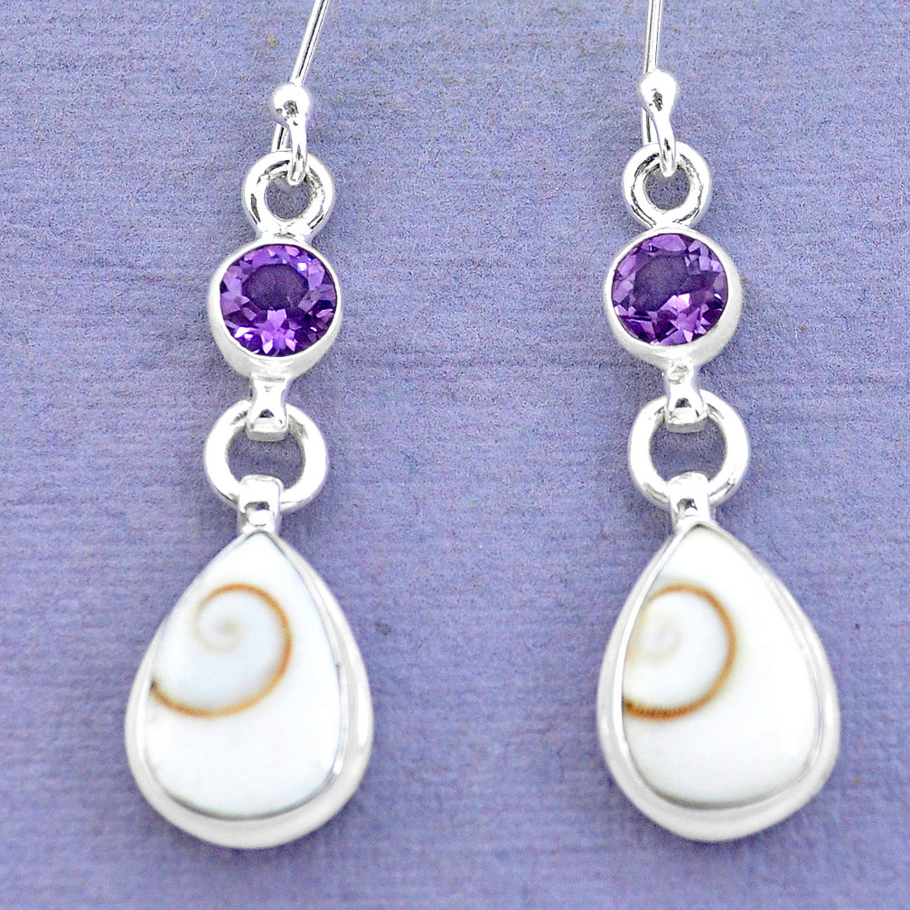 925 silver 9.99cts natural white shiva eye amethyst dangle earrings p21523