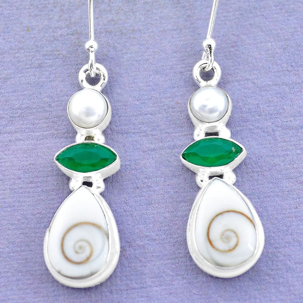 12.83cts natural white shiva eye chalcedony pearl 925 silver earrings p21529