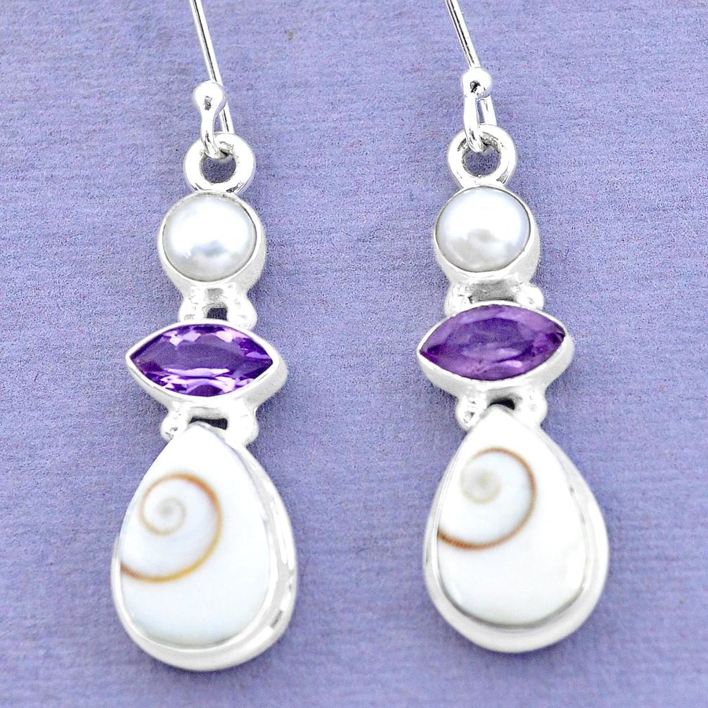 12.36cts natural white shiva eye amethyst pearl 925 silver earrings p21536