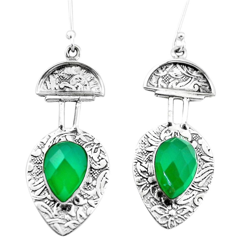 925 sterling silver 8.27cts natural green chalcedony dangle earrings p21764