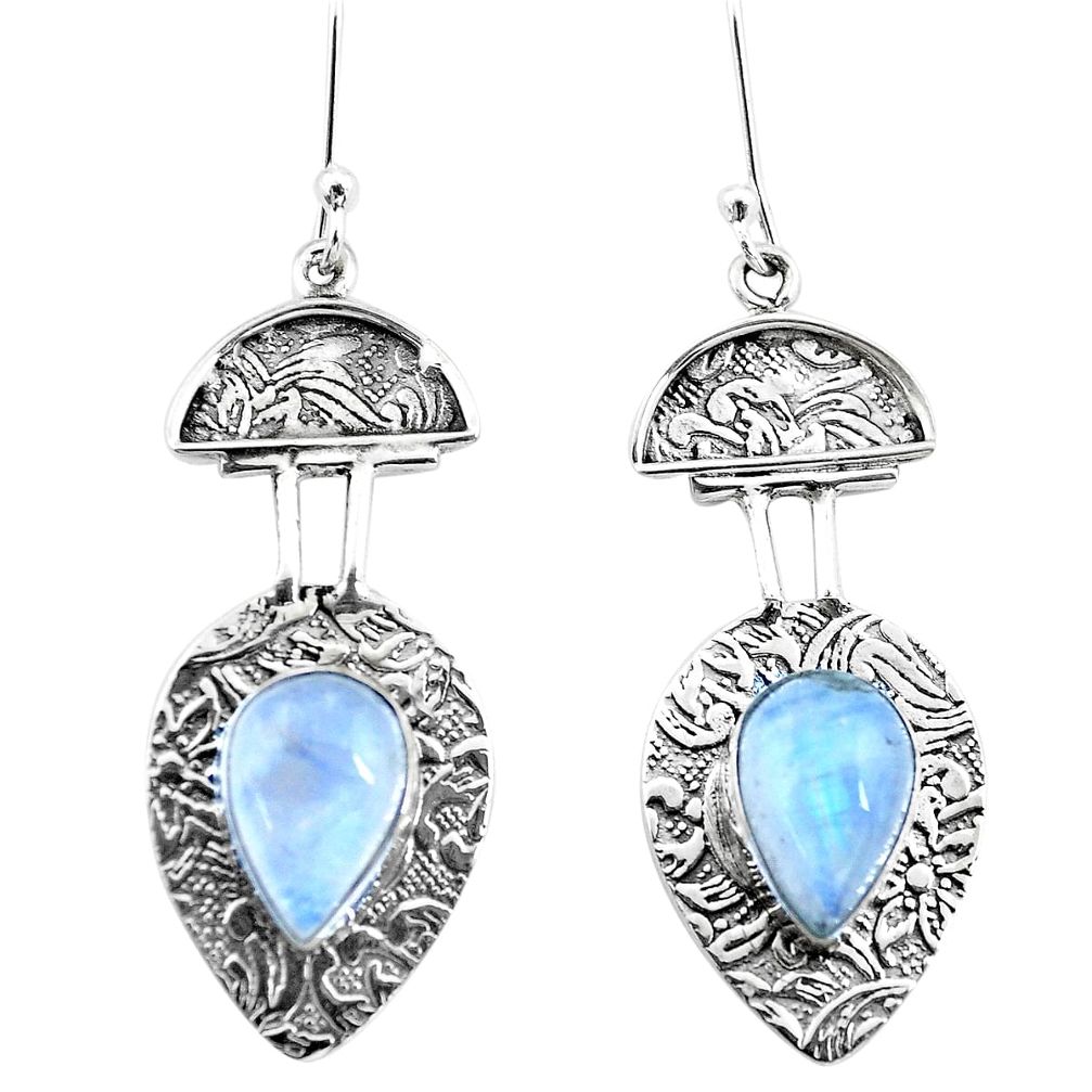 925 sterling silver 8.71cts natural rainbow moonstone dangle earrings p21776