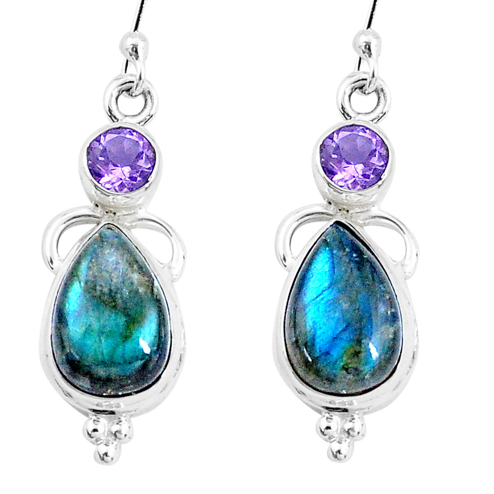 925 silver 10.85cts natural blue labradorite amethyst dangle earrings p21865