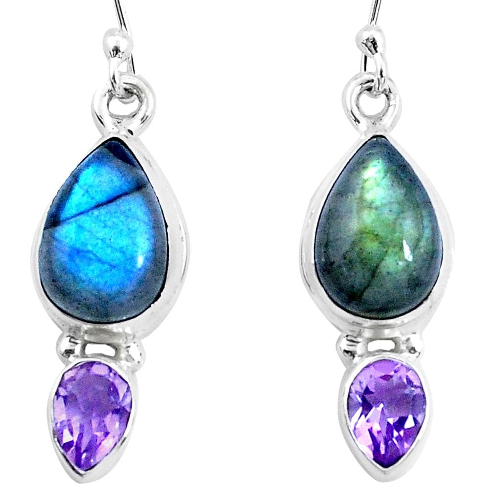 10.49cts natural blue labradorite amethyst 925 silver dangle earrings p21871