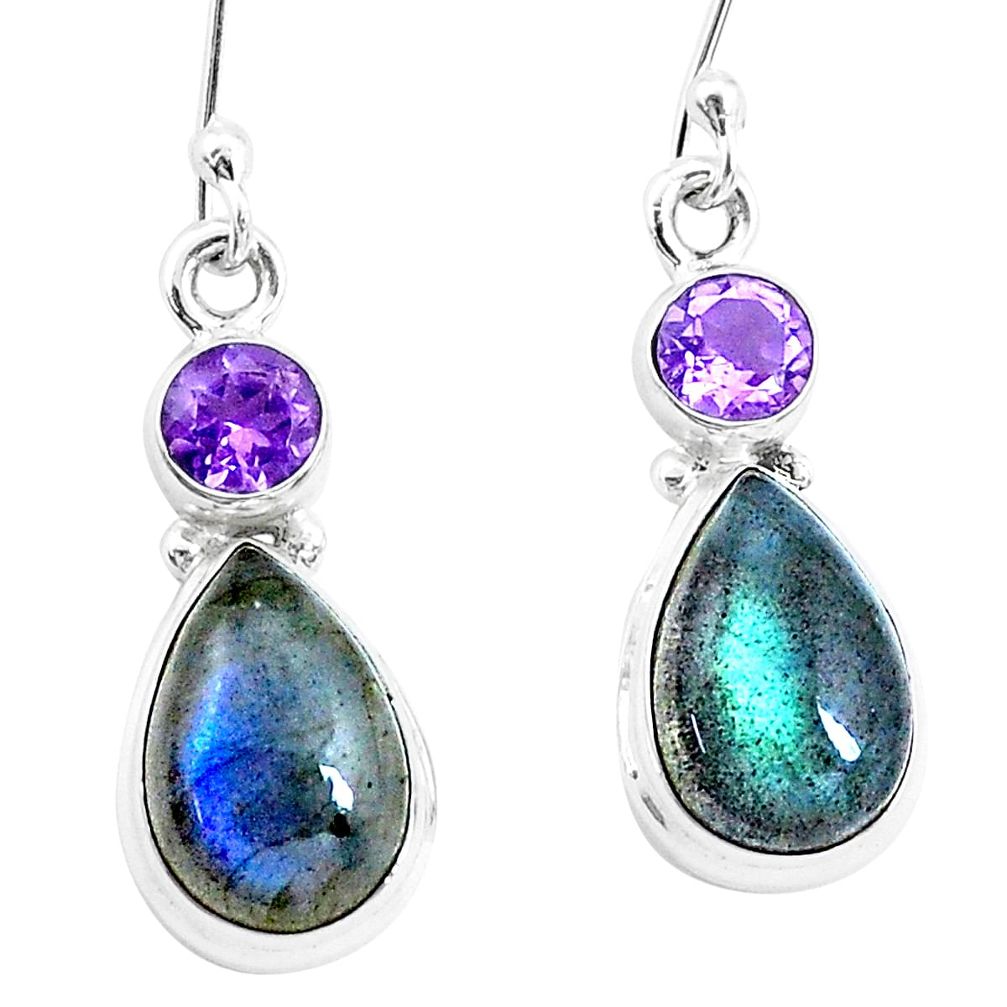 10.60cts natural blue labradorite amethyst 925 silver dangle earrings p21876