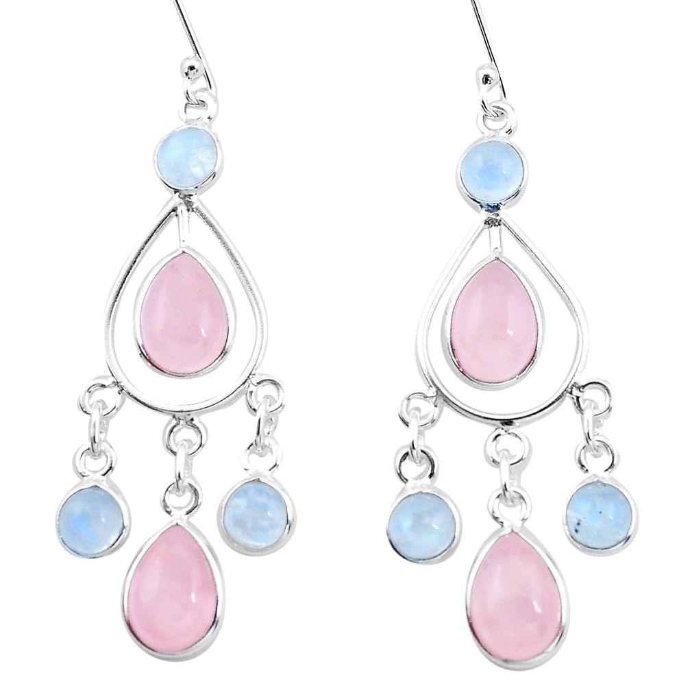 925 silver 14.90cts natural pink rose quartz chandelier earrings jewelry p21909