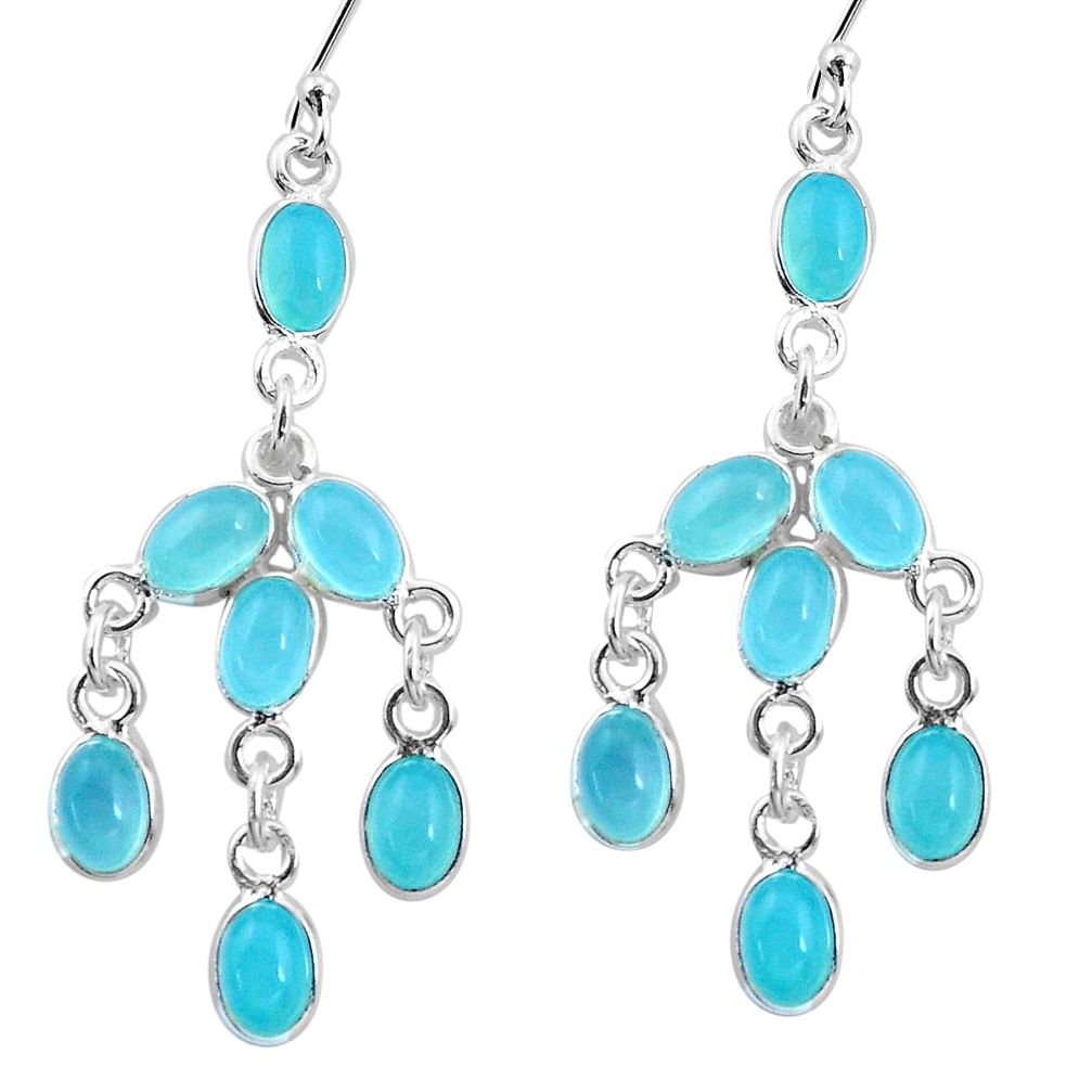 14.08cts natural aqua chalcedony 925 sterling silver dangle earrings p21971