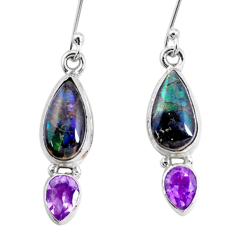 10.84cts natural multi color ammolite amethyst 925 silver earrings p22065