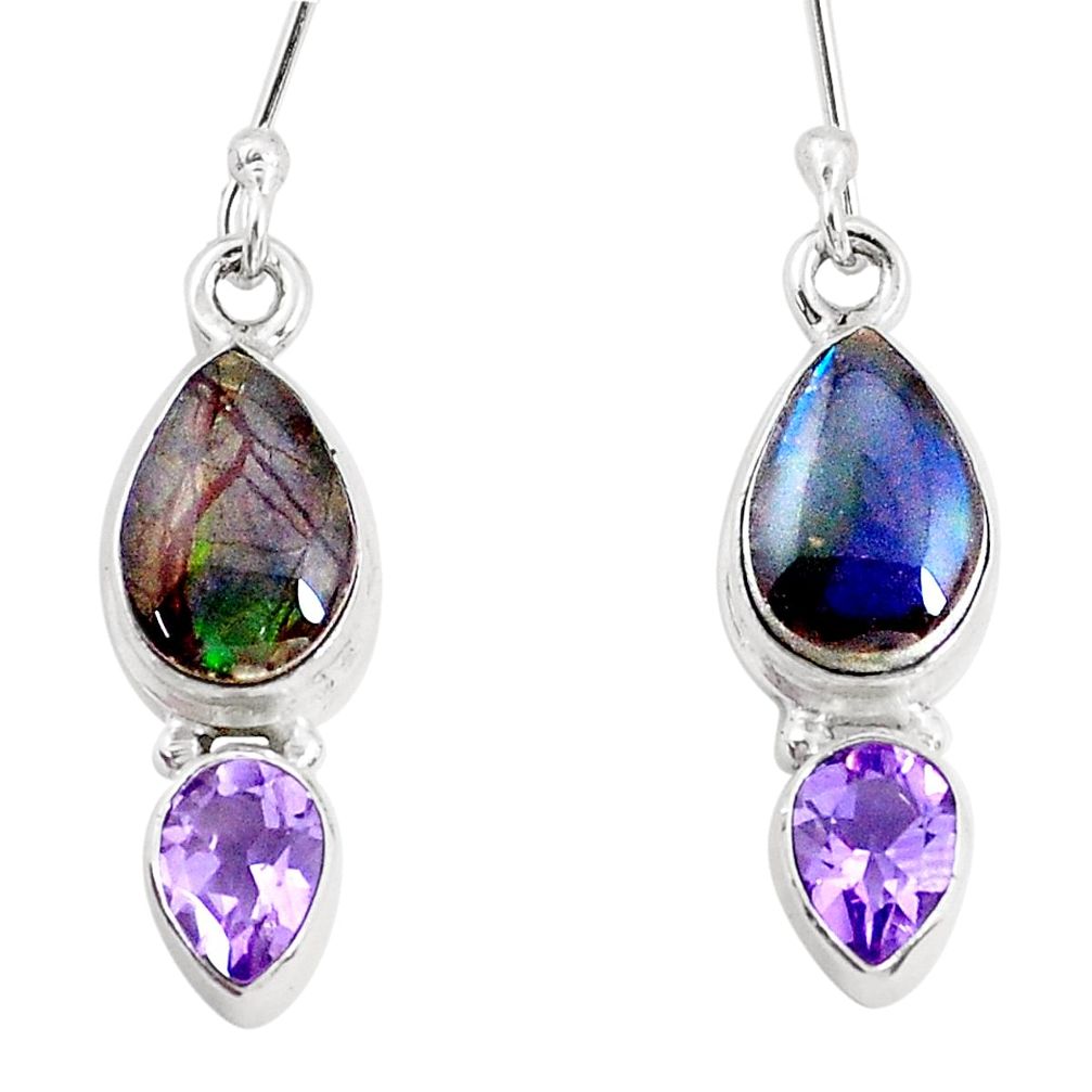 9.54cts natural multi color ammolite amethyst 925 silver earrings jewelry p22070