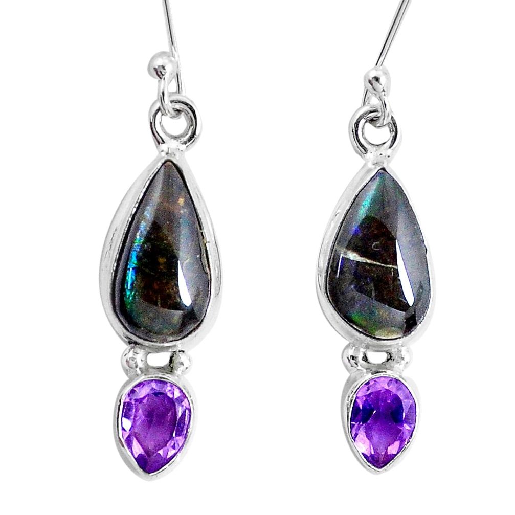 925 silver 9.99cts natural multi color ammolite amethyst earrings jewelry p22074