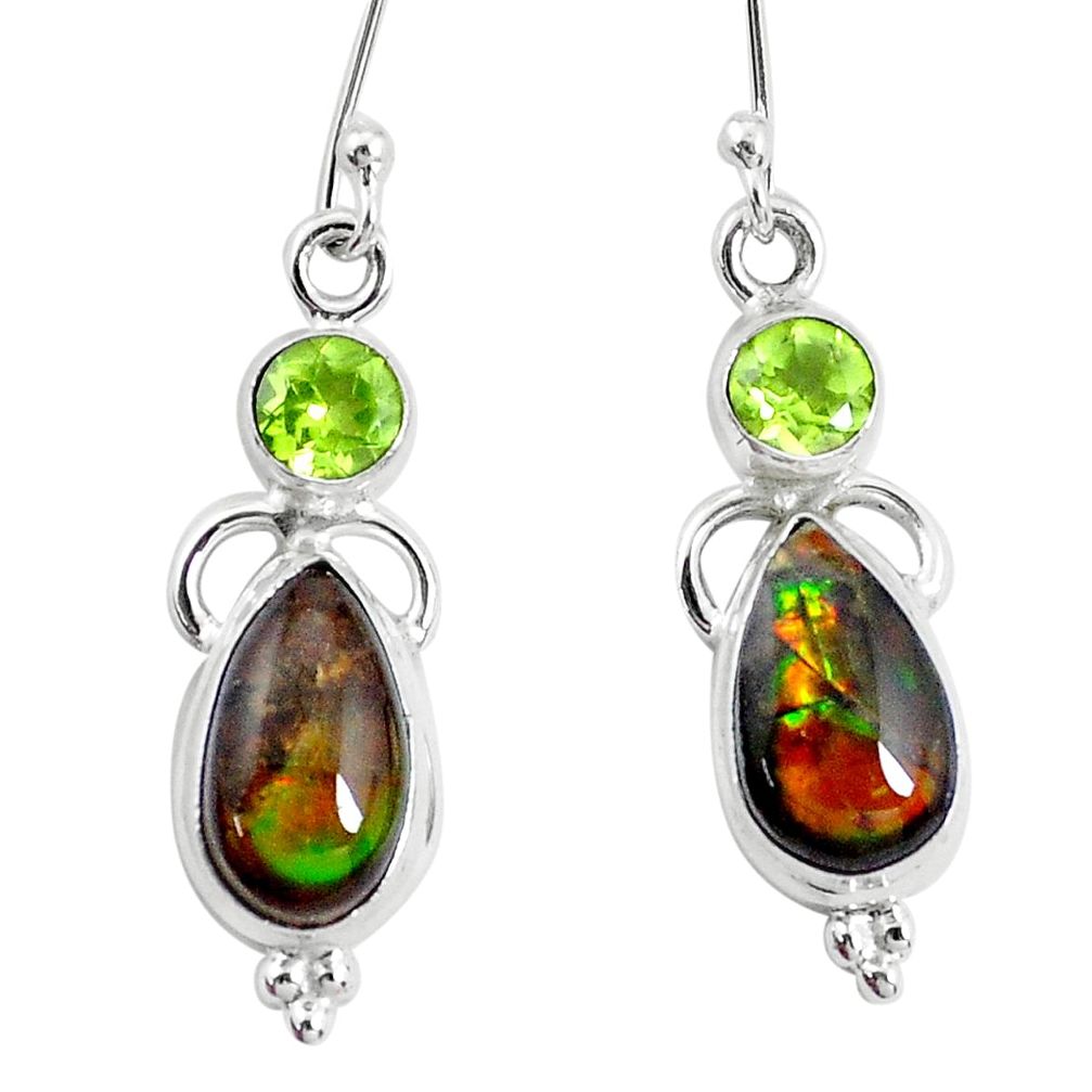 10.39cts natural multi color ammolite peridot 925 silver earrings jewelry p22076
