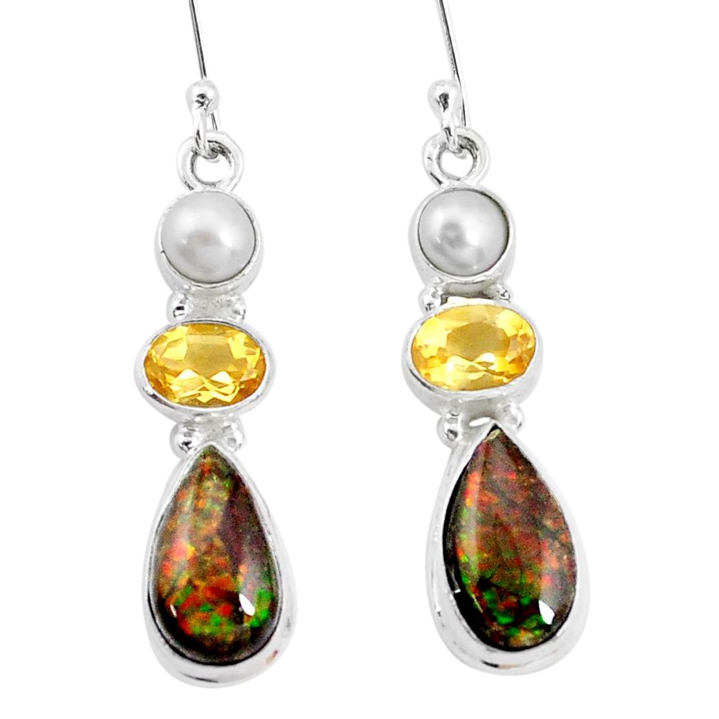 12.67cts natural multi color ammolite citrine pearl 925 silver earrings p22089