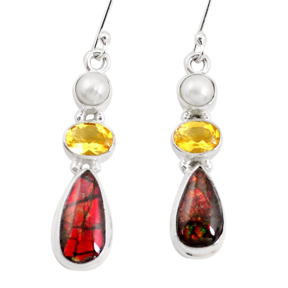 925 silver 11.95cts natural multi color ammolite citrine pearl earrings p22092