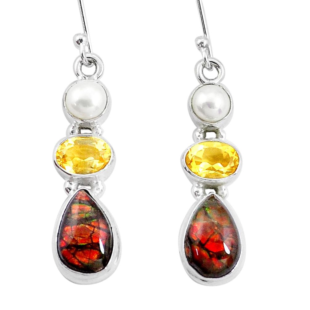 11.15cts natural multi color ammolite citrine pearl 925 silver earrings p22095